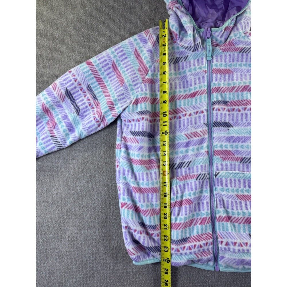 Eddie Bauer Girls Reversible Windbreaker/Fleece Hooded Jacket Size L Purple/Teal - Picture 7 of 14